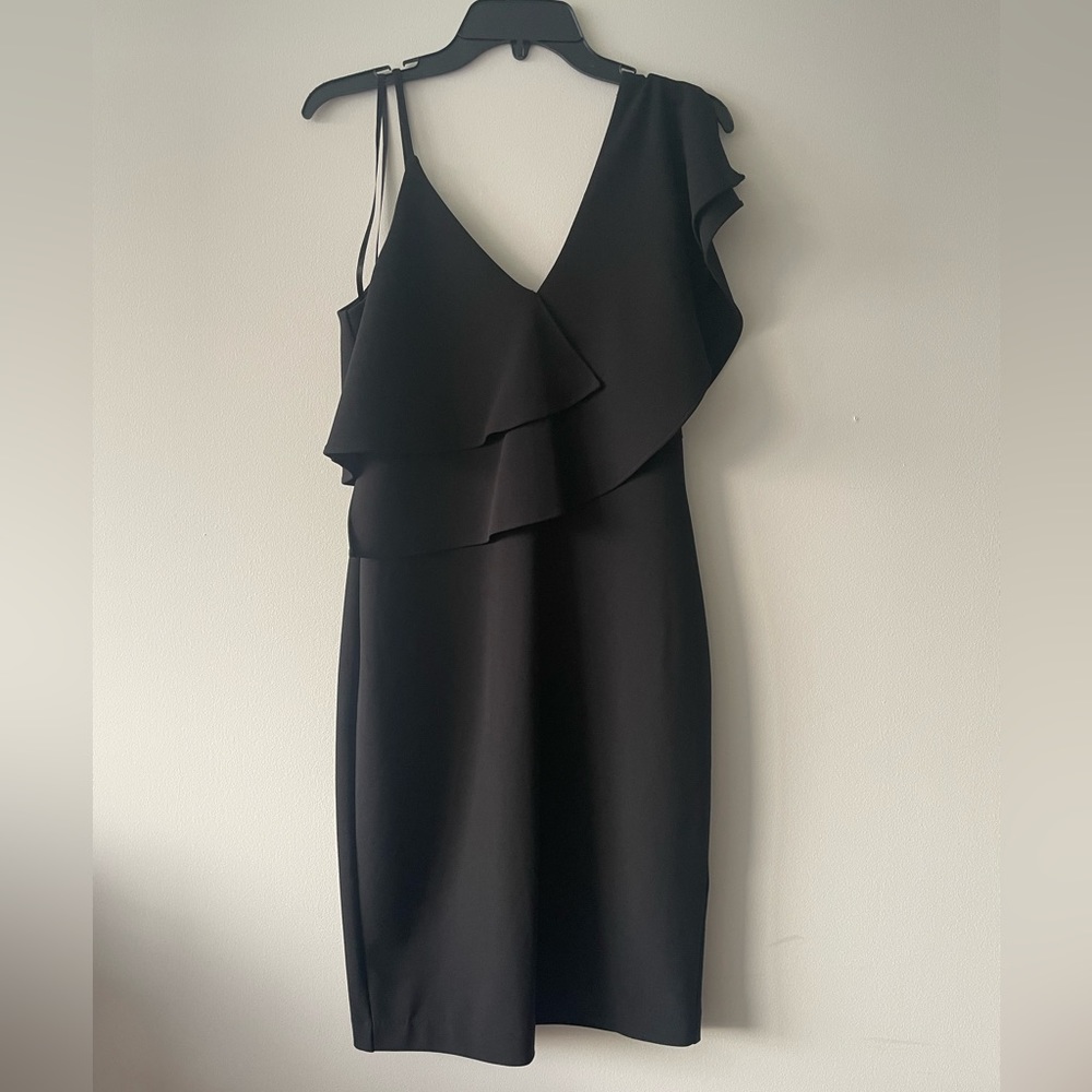 bebe Ruffle One Shoulder Little Black Bodycon Dress